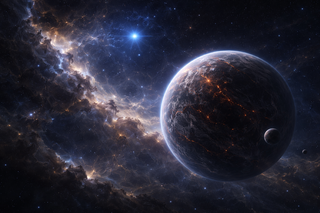 Planet inmitten eines leuchtenden kosmischen Nebels im Weltraum.